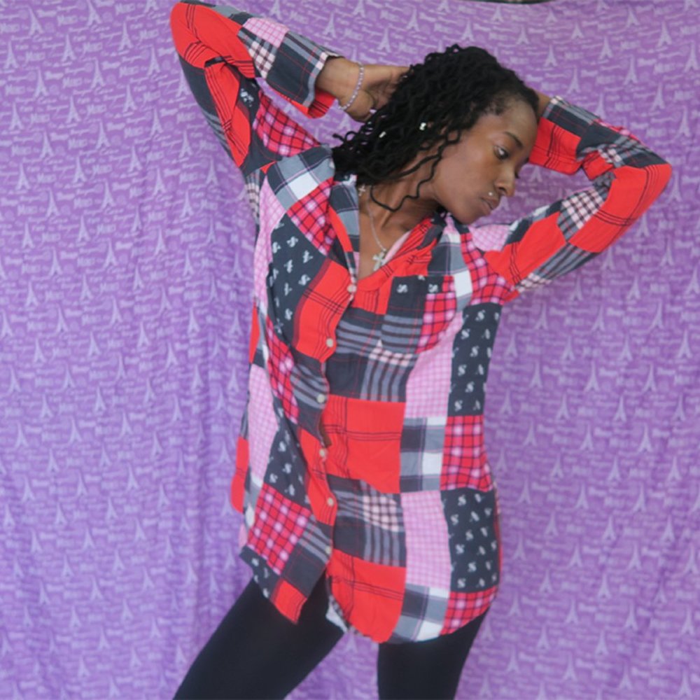 Victoria's Secret Red Black Pink Patchwork Plaid Button-Up Blouse